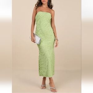 Lulus NWT Faelyn Light Green Strapless Ruffled Midi Dress